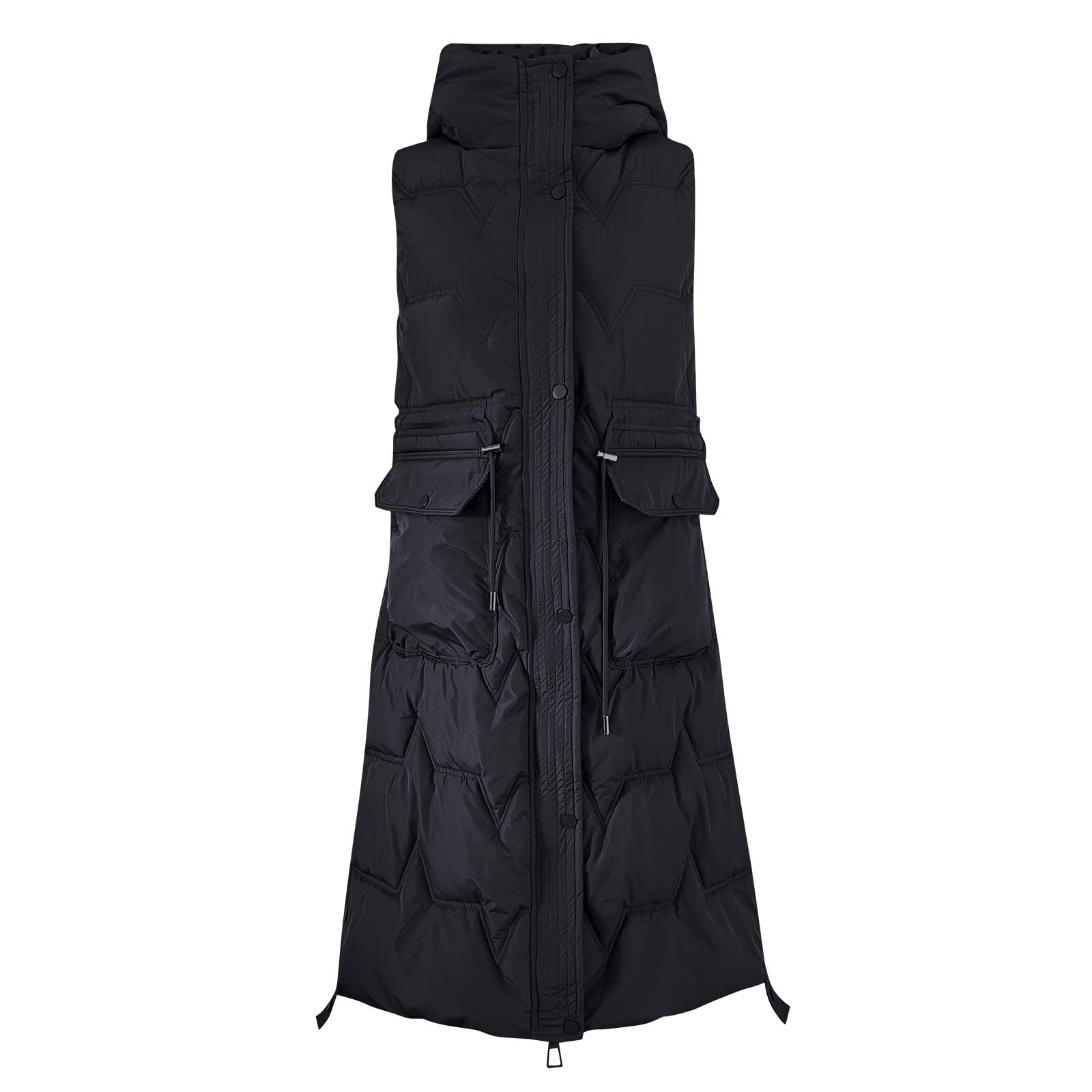 Generisch Cappotto invernale lungo da donna, senza maniche, caldo, con tasche, gilet in piumino, giacca per attività all'aperto