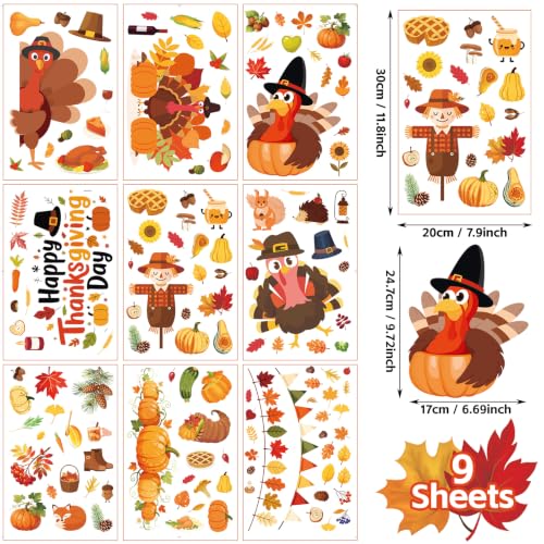 Image of Thanksgiving Window Clings Fall Turkey Decorations for Glass 9 Sheet