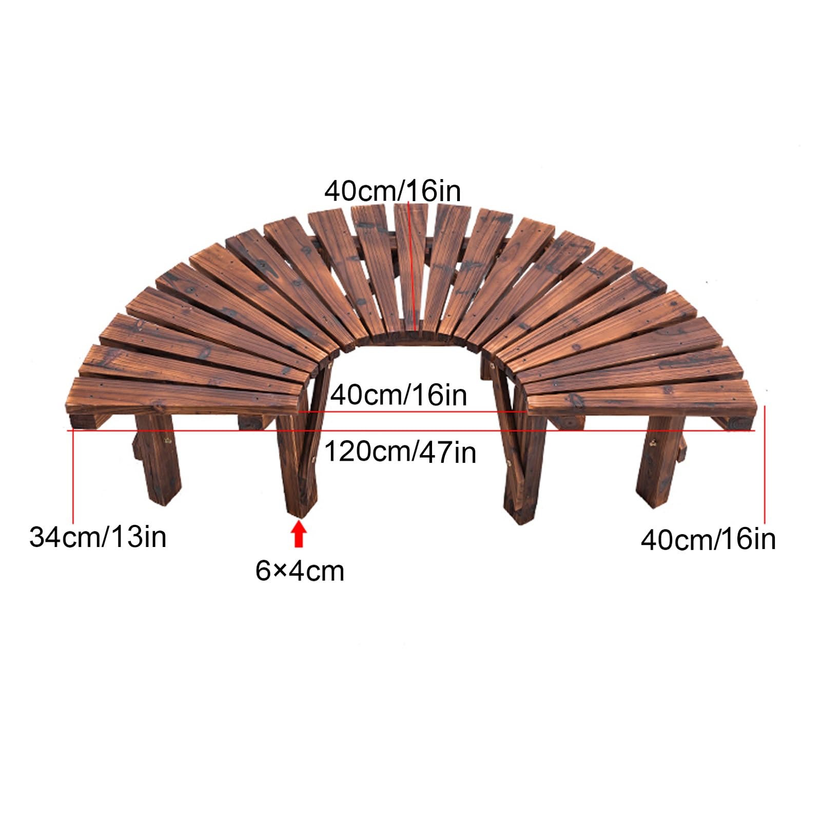 Panca da Portico Curva in Legno Senza Schienale per Esterni, In Stile Rustico, Per Patio, Giardino, Terrazza e Cortile