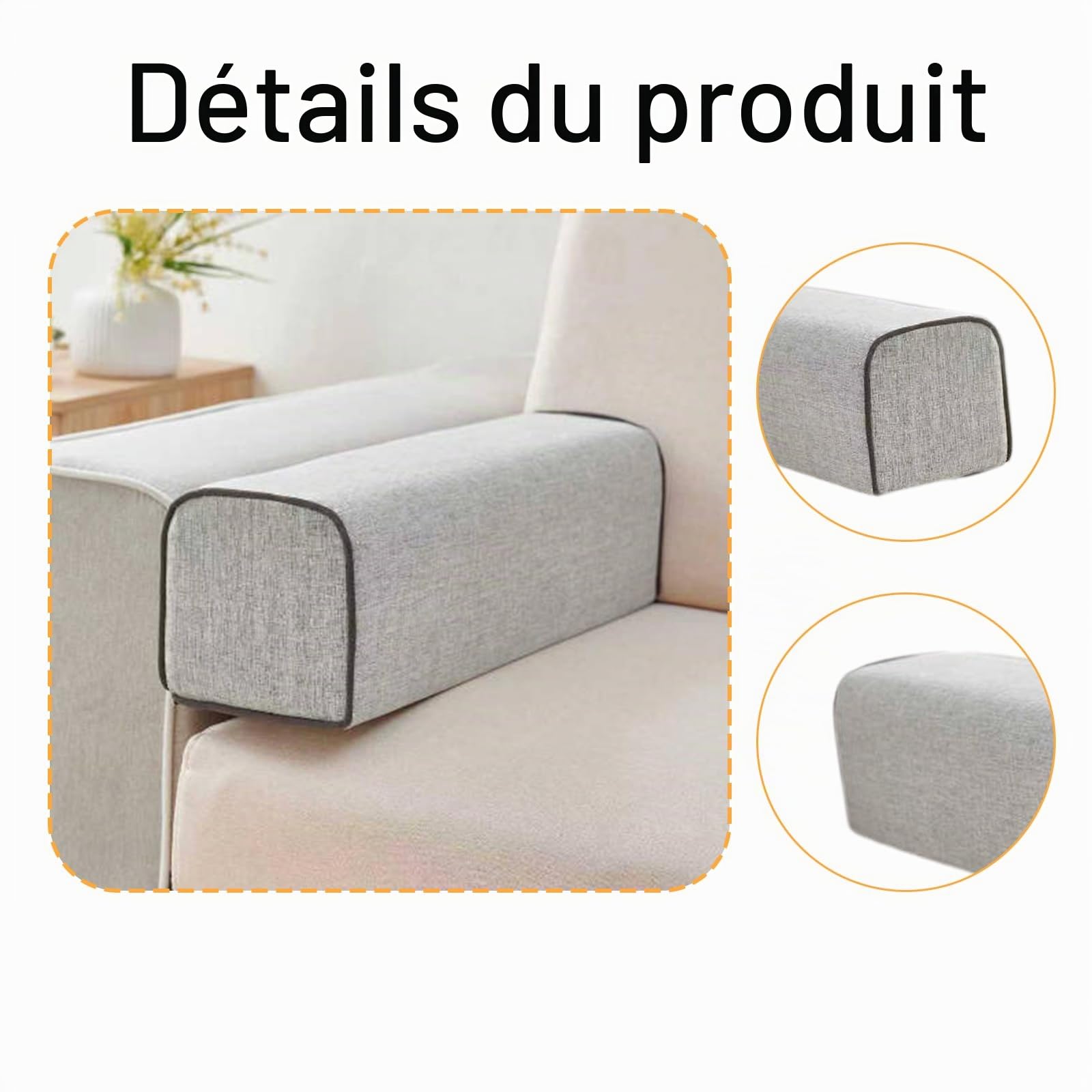 predolo Coussin d'accoudoir en Lin, Coussin d'accoudoir de Canapé, Support Oreiller en Mousse Haute Densité pour Canapé, Ergonomique, Facile à Transporter, Coussin Lombaire avec Fermeture, Gris