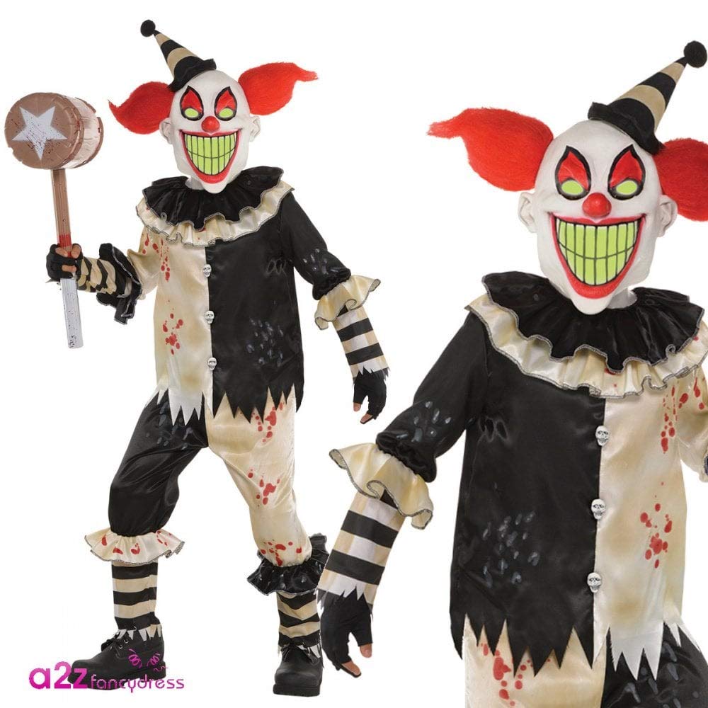 Amscan 9903628 – kostium dziecięcy horrorclown, koszulka z długim rękawem, spodnie, maska na twarz, świecąca w ciemności, świecąca w nocy, maska na imprezę tematyczną, karnawał, Halloween