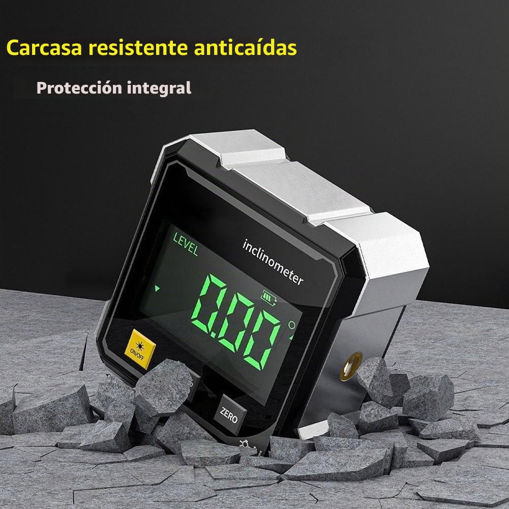 Medidor de ángulo digital magnético de 4 lados, herramienta transportadora de buscador de ángulos digital, herramienta de medición de alta precisión de 4 x 90° con pantalla grande, inclinómetro de
