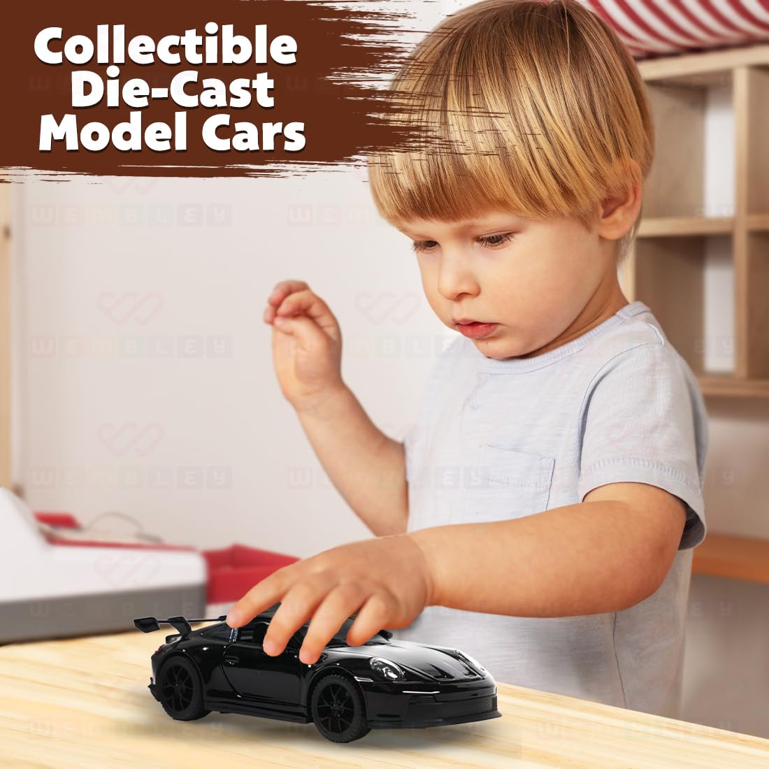 Wembley Pull Back Die-cast Model Car 1:32 Scale Metal Toy Vehicle with Openable Doors & Light Engine Sound - Realistic Collectible for Boys Kids 3+ Years & Above - Black - Image 8 thumbnail