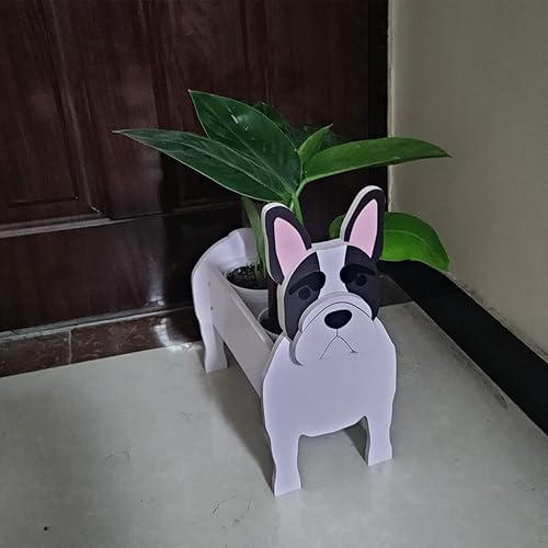 Miniatura 3 de Macetero para perros, maceta de barril en forma de animal, macetas de madera para plantas al aire libre, bonita maceta de bulldog chihuahua para