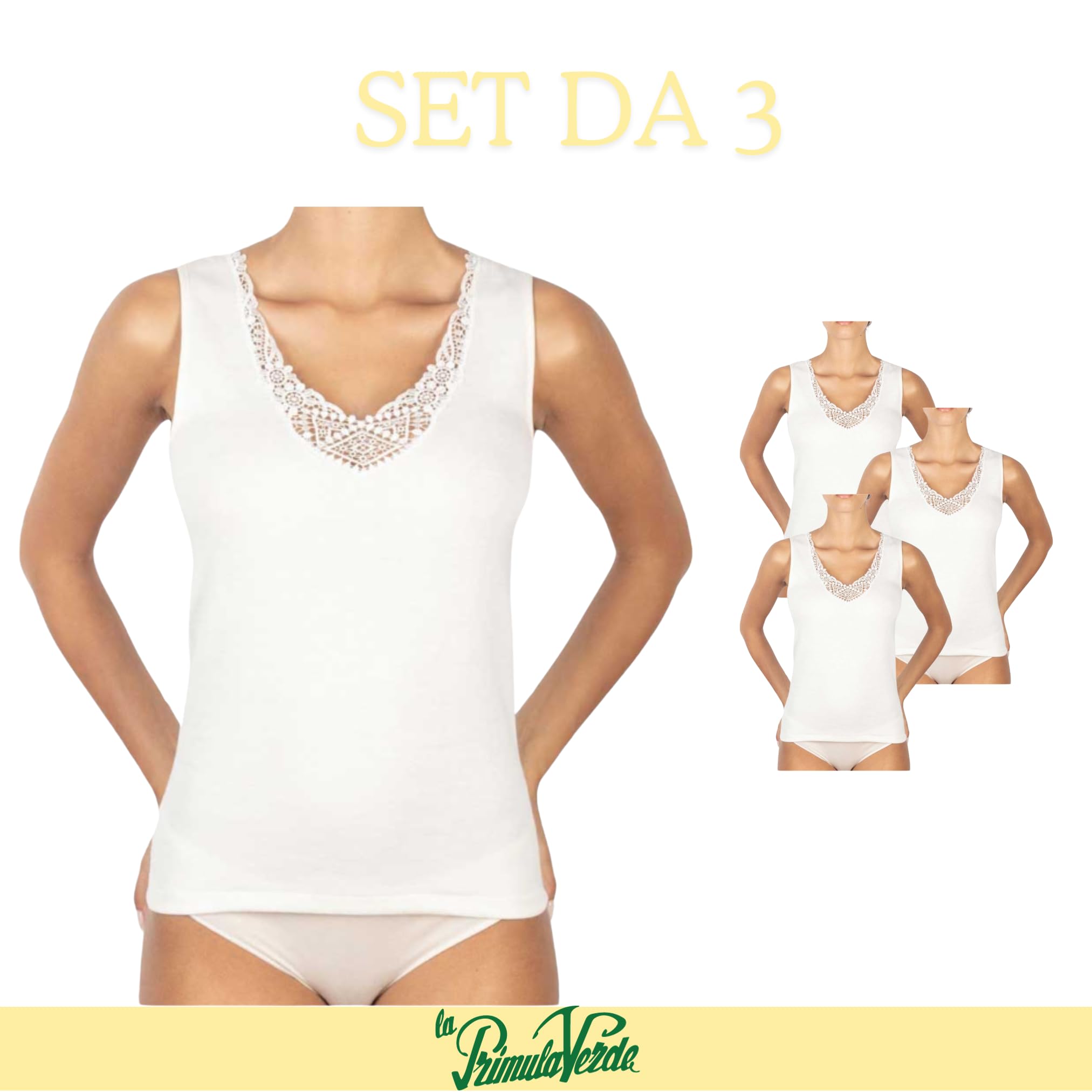 Canottiera Intimo Donna Spalla Larga con Pizzo, Canotta Lana Cotone, Maglia Termica Donna, Ideale Termica in Stagione Invernale, da 3 a 8, Made in Italy