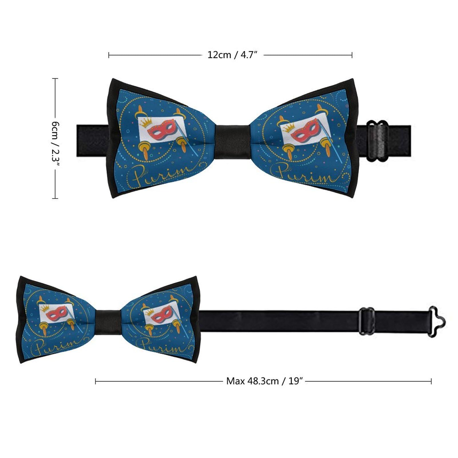 GoasNei Happy Purim Day Jewish Carnival Bow Tie for Men Adjustable Necktie Funny Tie Neck Ties for Weddings Party
