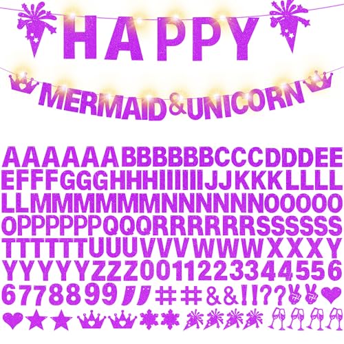 175Pcs DIY Custom Letter Banner Glitter Customizable Banner Kit 0-9 Numbers DIY Theme Happy Birthday Letters Personalized Banners for Wedding Birthday Party Decoration Supplies(Dazzling Purple)