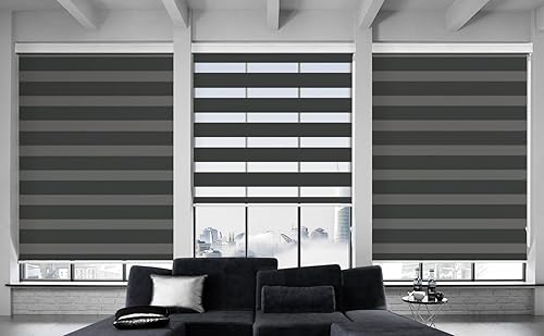 Miniatura 6 de Allbright - Estores de cebra para ventanas de casa, 20" x 64" negro, estores enrollables de doble capa, estores para oscurecer la habitación