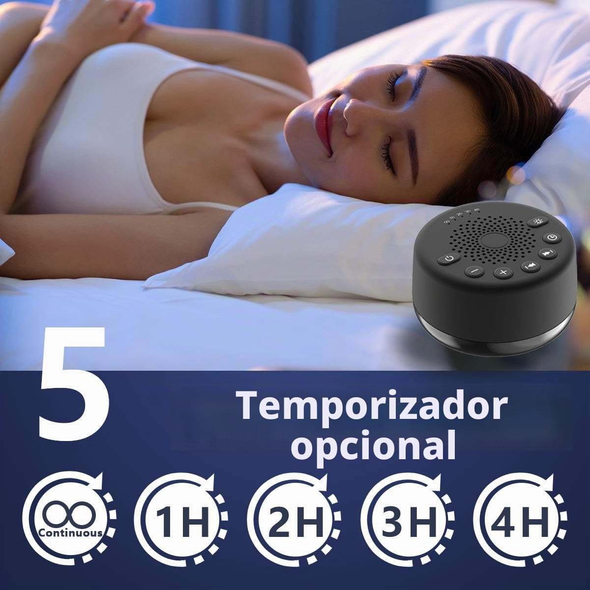 Easysleep Máquina de ruido blanco con 25 sonidos relajantes con 32 niveles de volumen, 5 temporizadores, función de memoria para adultos, bebés y niños