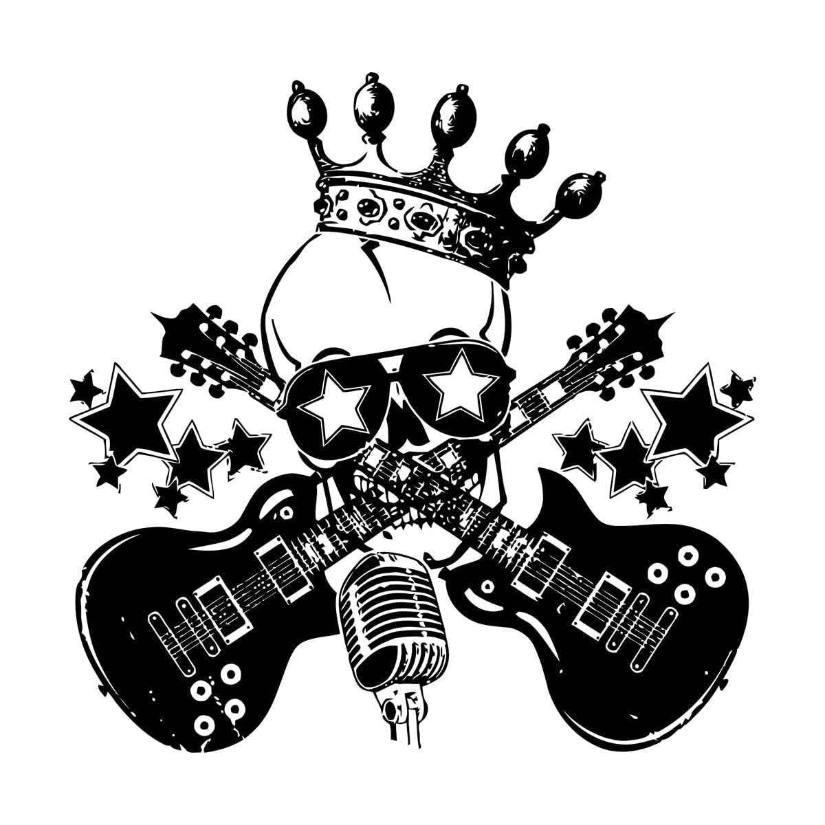 Lzhouting Wall Stickers 3593 Rock Skull Head Pattern Vinyl Wall Decals Music Guitars Wall Sticker Microphone With Stars Wall Murals Decoration Small - 41X42cm