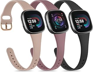 IEOVIEE Bands Compatible for Fitbit Versa 4 Bands/Fitbit Versa 3 Bands/Sense 2 Bands/Fitbit Sense Watch Bands for Women, Soft Slim Silicone Wristbands Replacement Strap