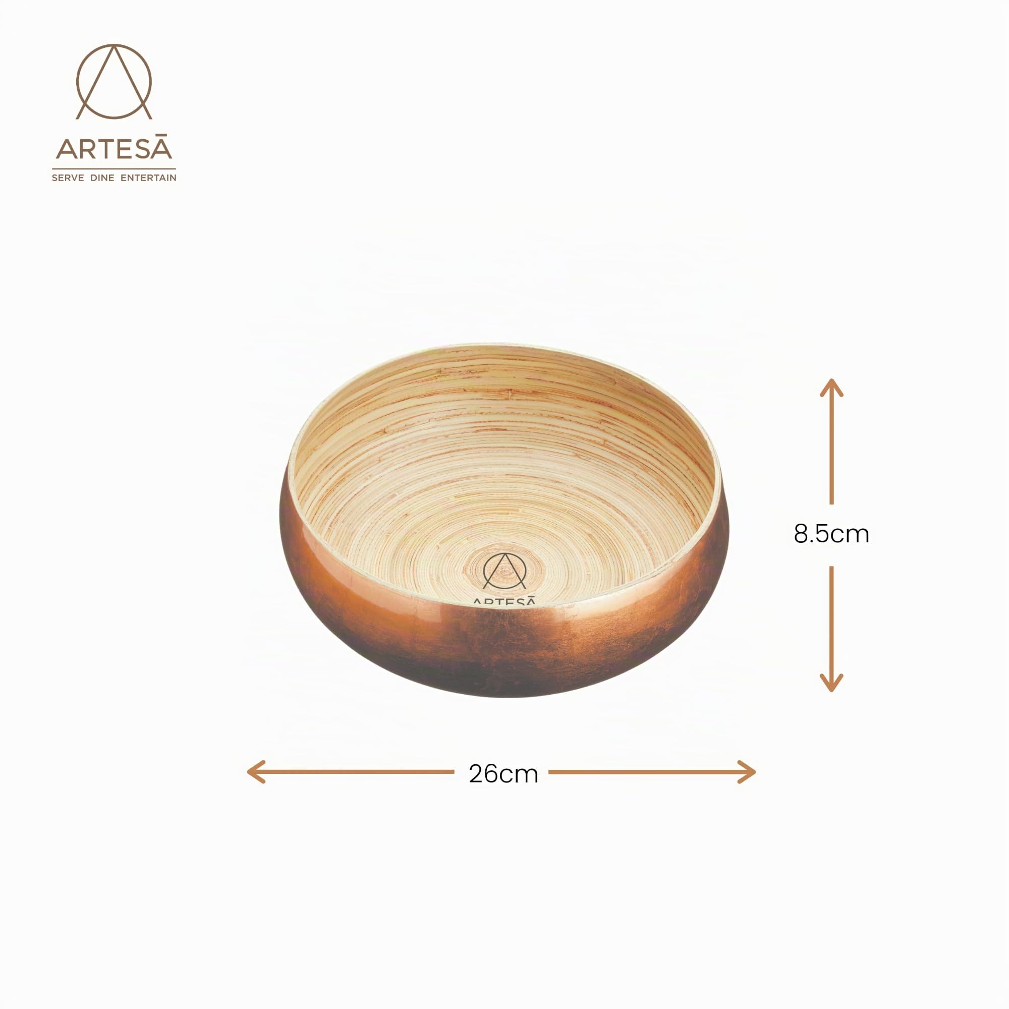 Artesà Cuenco Bambú, 26cm, para Servir Ensalada, Fruta o Pan