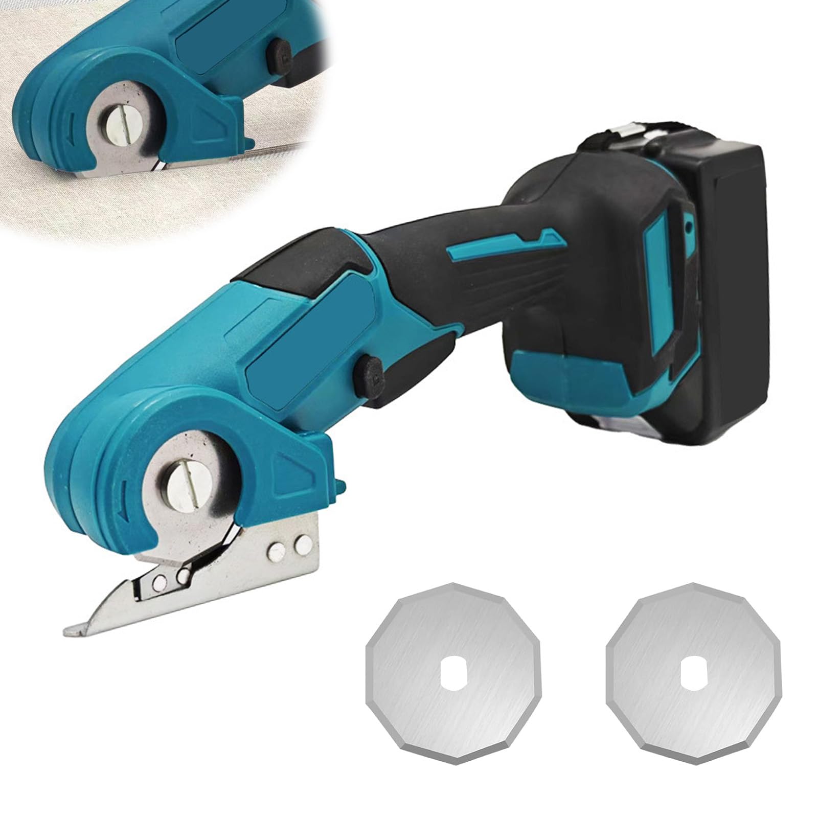Akku Universalschere Kompatibel mit Makita 18V,Rollschneider für Stoff,mit Sicherheitssperre und 2 Klingen,6mm Schnitttiefe,Kabellose Elektrische Schere,Schneidet Karton,eppich,Leder(ohne Batterie)