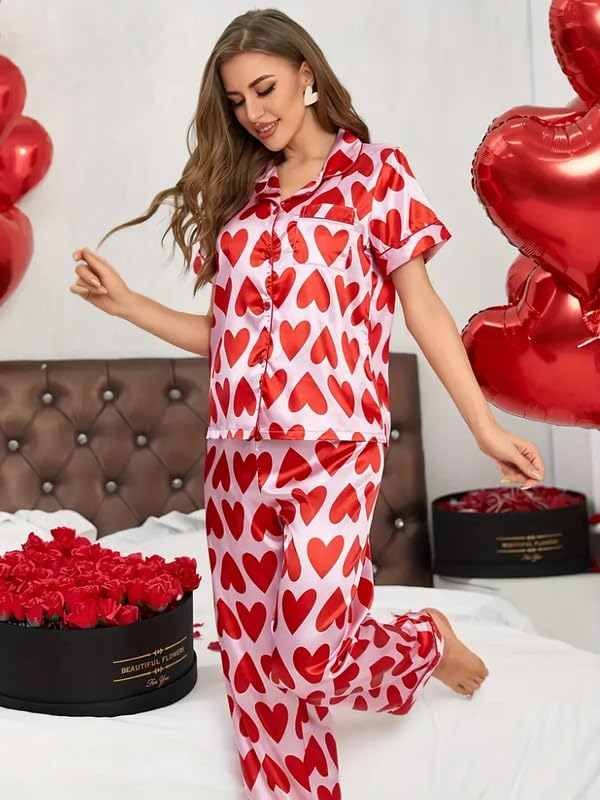 Image of Night Suit for Women with Full Sleeve Button-Down Top with Pant Dress for Woman,Night Dress for Woman, Two-Piece Loungewear Set