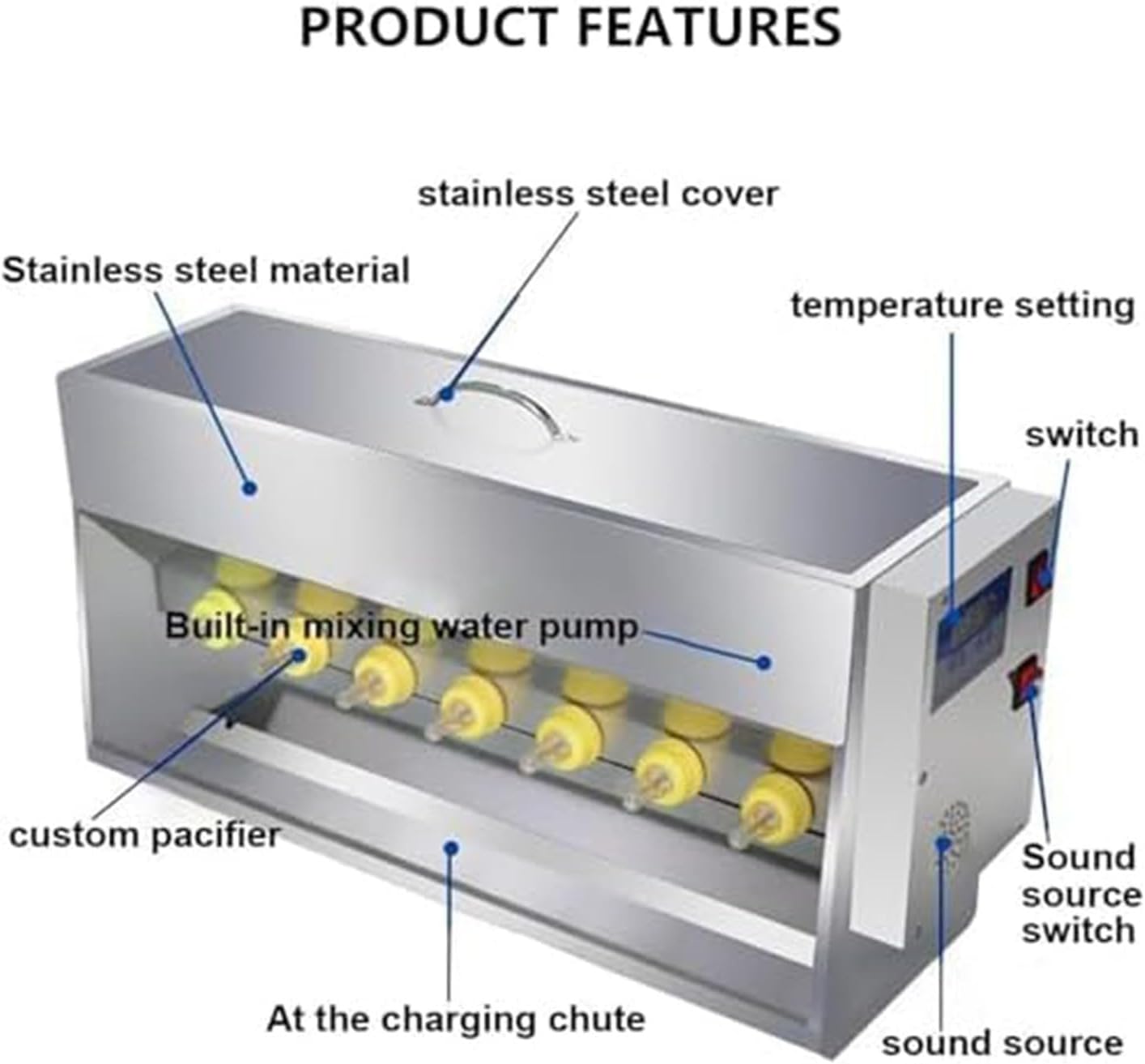 Animal Nipple Feeders Automatic Stirring Little Pig Milk Feeding Machine, Stainless Steel Constant Temperature Feeder, with Sound Simulation ，Farm Feeding Drinking Equipment(10nipples)
