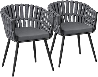 STEELSØN Tarian Gartenstühle in Rope Design – Stühle 2er Set mit Sitzkissen – Loungesessel Indoor/Outdoor – aus Kunststoffgeflecht & Dicke Sitzpolster Garten/Terrasse/Balkon – Stahlgestell dunkelgrau