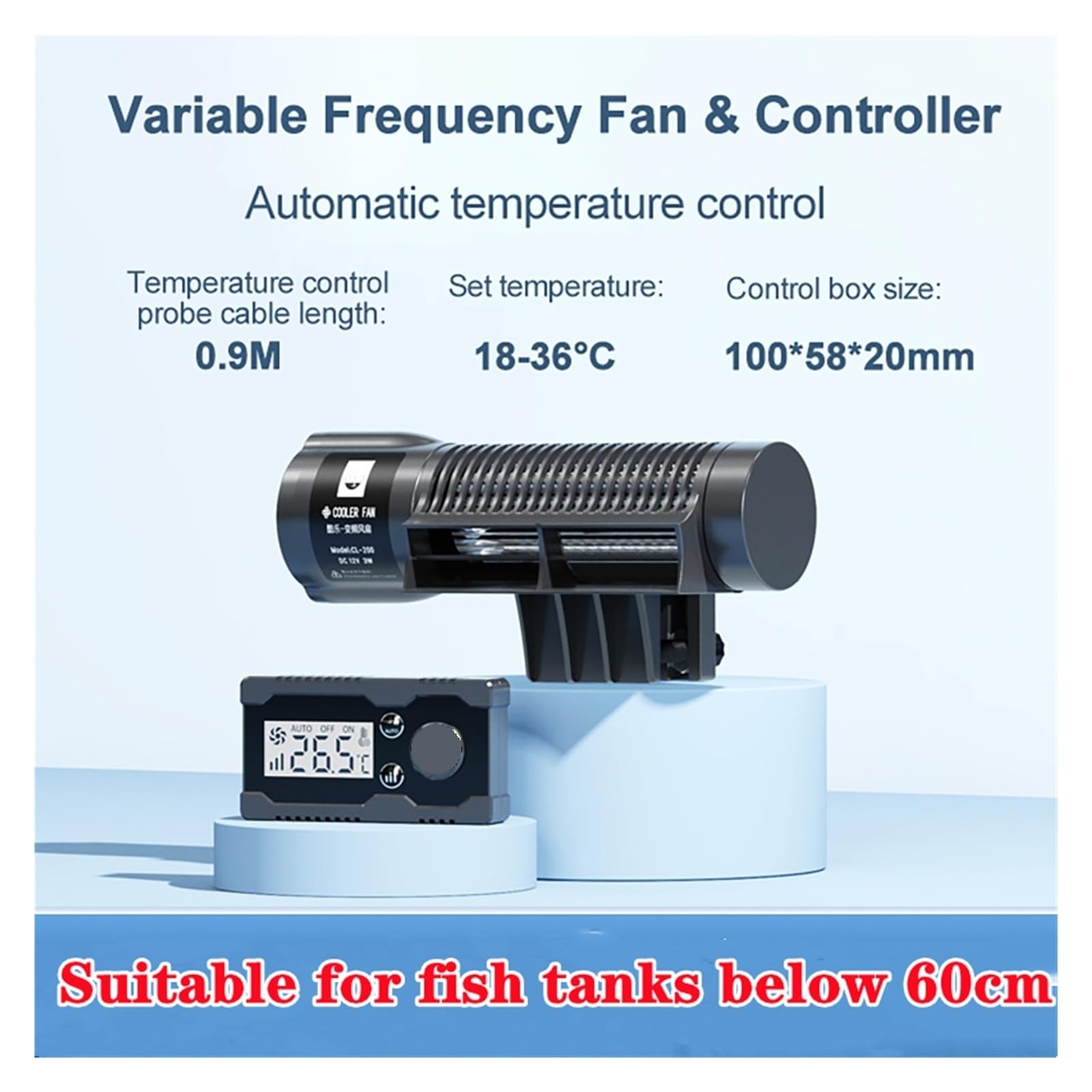Ventilador de refrigeración for Tanque de Peces de Acuario, Adecuado for Agua de mar Dulce, Control automático de Temperatura, Controlador de Pantalla, Enfriador