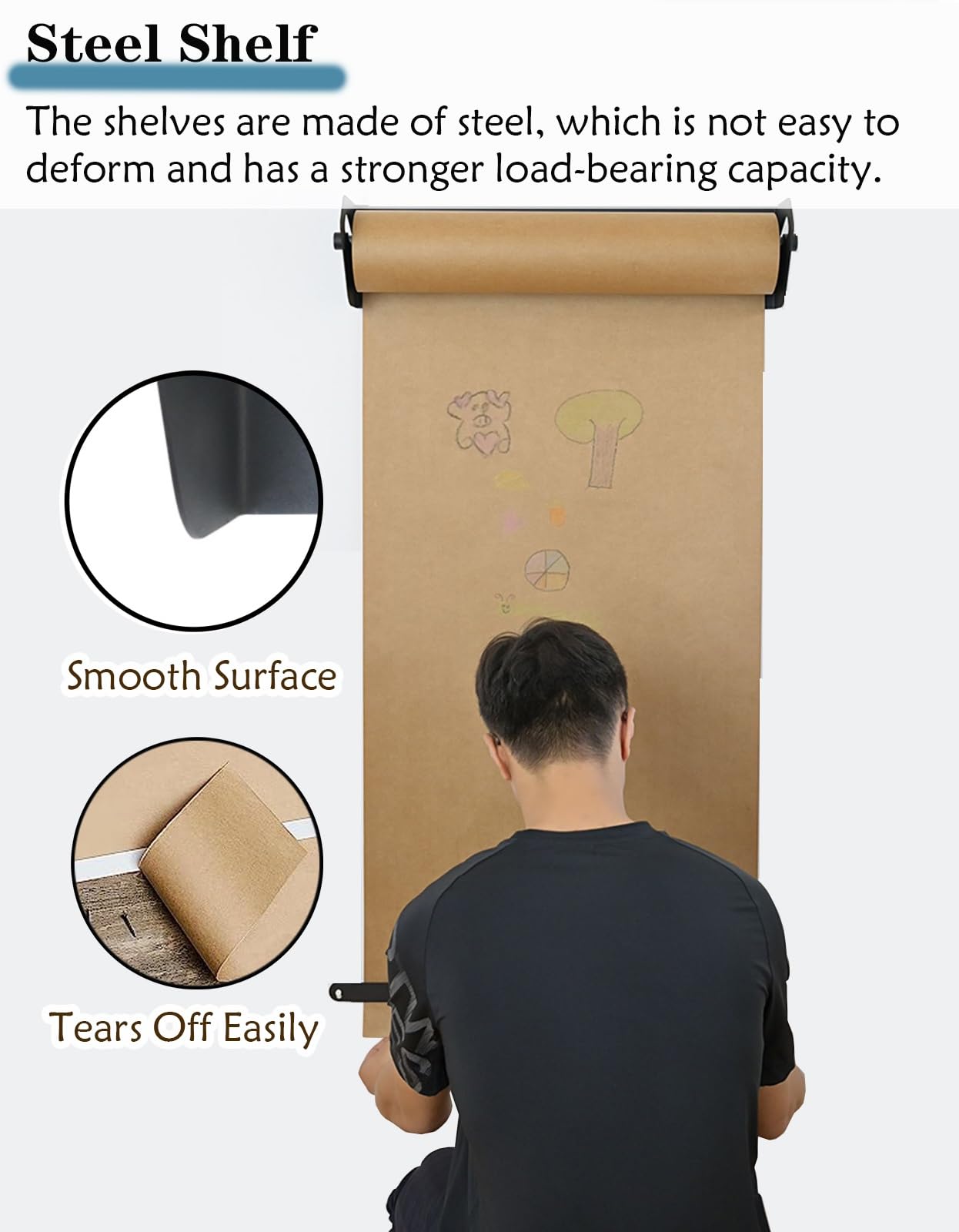 Distributeur de papier kraft, Distributeur et coupe-rouleau de papier kraft de 39, 51 et 66 po, support mural robuste(Width 99cm/39in)