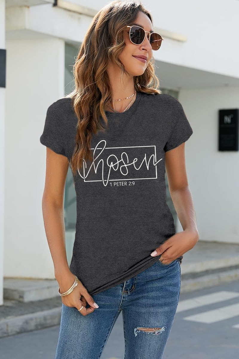Women's Christian Shirt Christ Chosen T-Shirts Bible Verse Tee Tops - Image 3