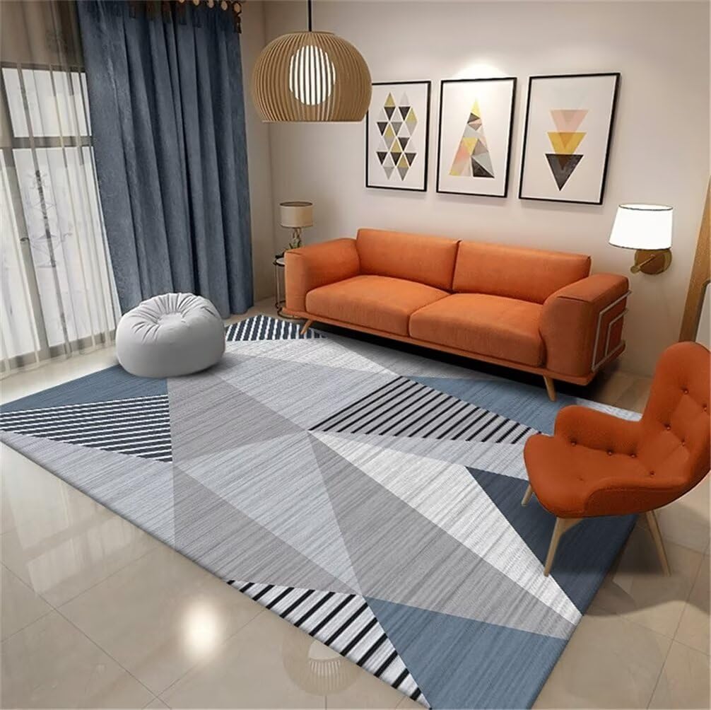 Tapis de salon pas cher 200x250cm bleu et gris géométrique