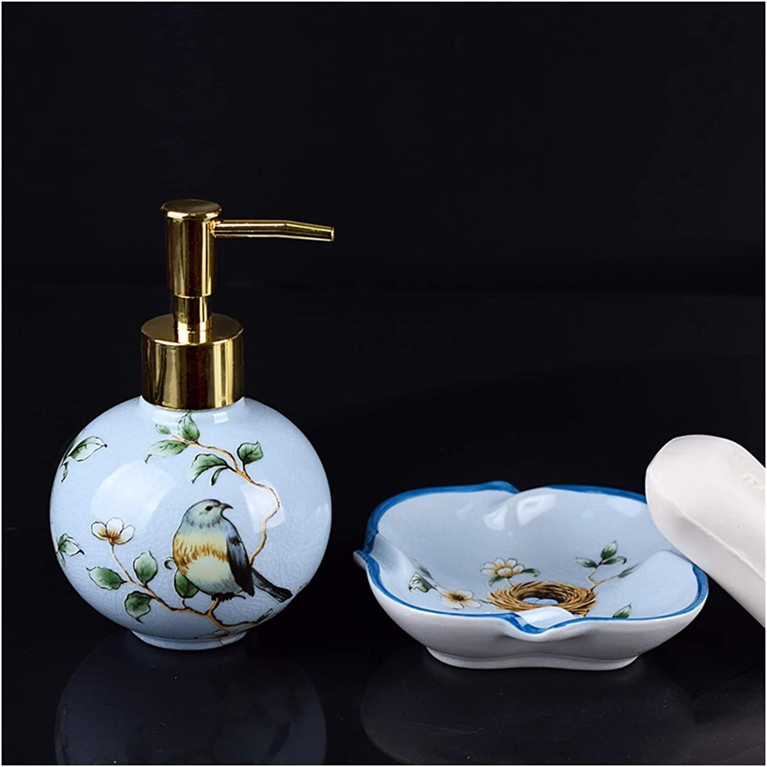Hand Soap Dispenser Refillable for Hotel Bathroom American Ceramic Liquid Soap Bottle Soap Dish Set Lotion Bottle Separate Bottle Two-Piece Bathroom Soap Box C,A