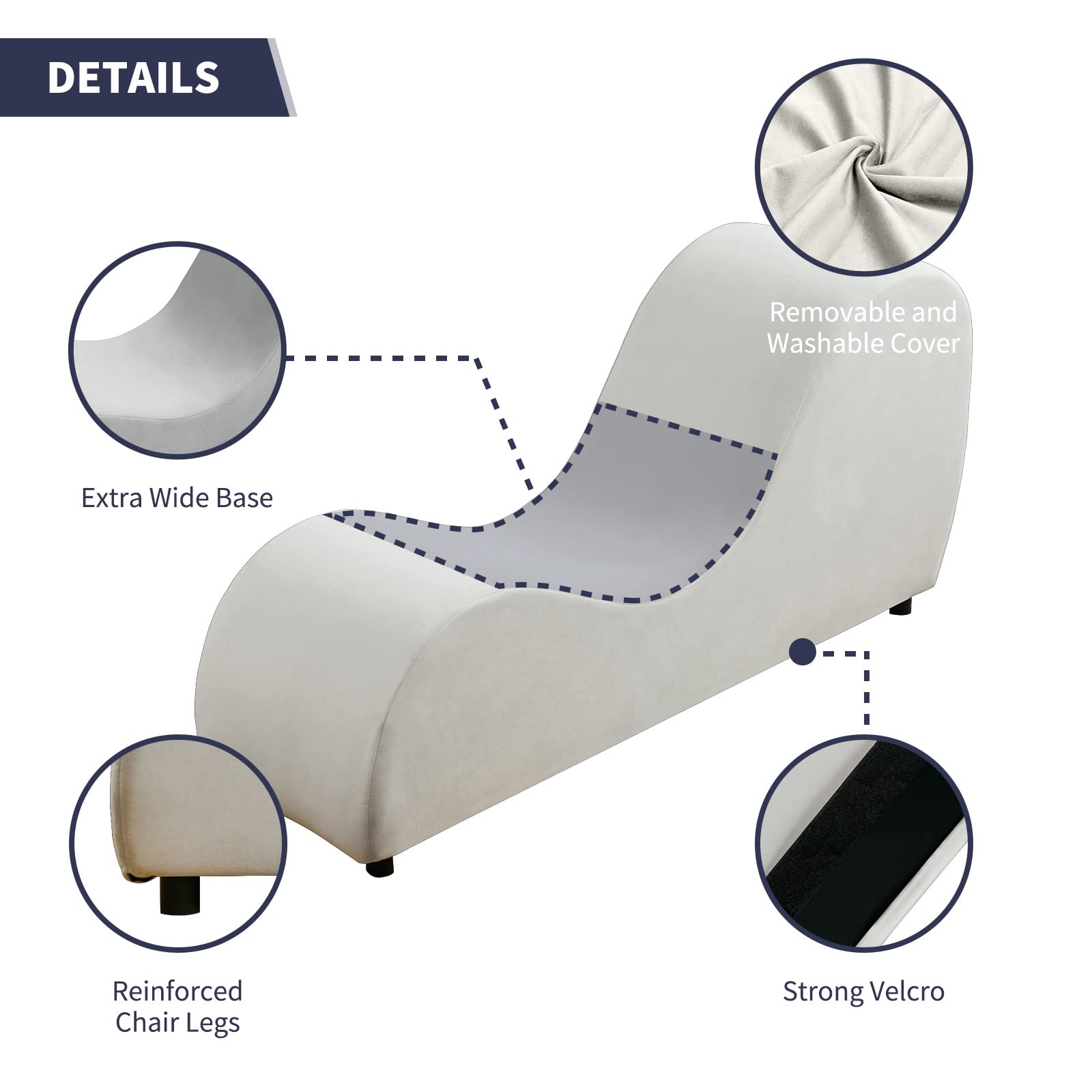 iJuicy Modern Chaise Lounge for Stretching, Relaxation, Meditation - Velvet Material, Curved Design, Suitable for Bedroom, Living Room-: Beige