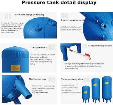 Expansion Vessel 80L/100L/120L/150L Water Pressure Tank for Well Pump, Pressurised Well Water Tank Fully Automatic,150L