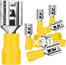 Pack of 20 Blade Receptacles 4-6 mm²/Plug Width 6.35 mm PVC Flat Connector Partially Insulated Cable Lug FDD Cable Connector Made of Tin-Plated Copper