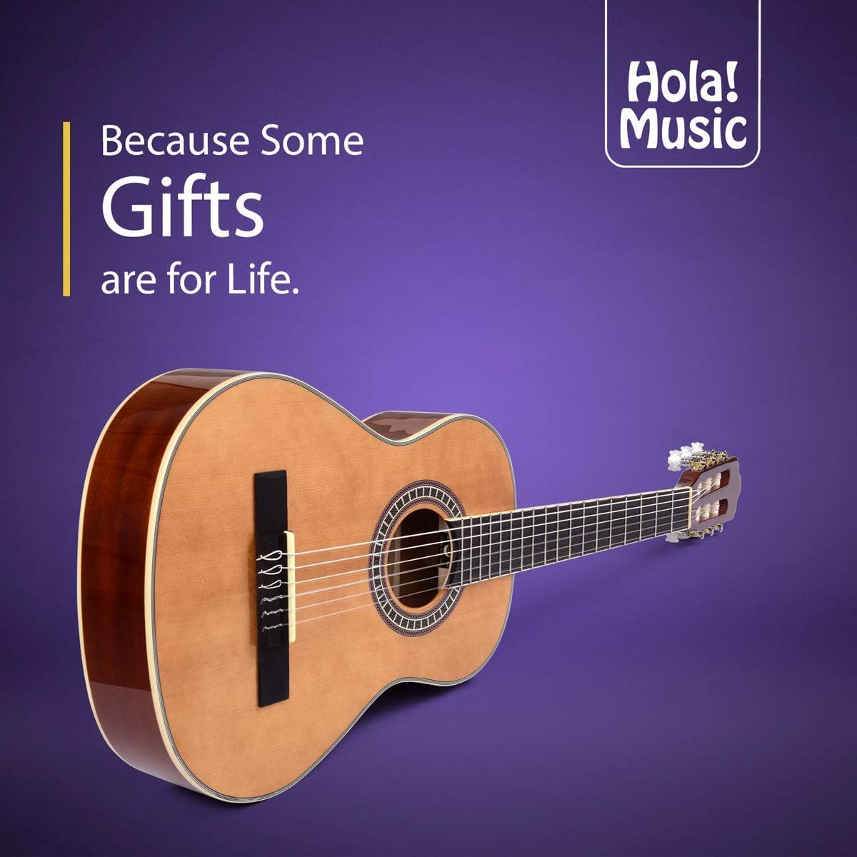 Classical Guitar with Soft Nylon Strings by Hola! Music, Half 1/2 Size 34 Inch for Junior Kids Model HG-34GLS, Natural Gloss Finish - FREE Padded Gig Bag Included