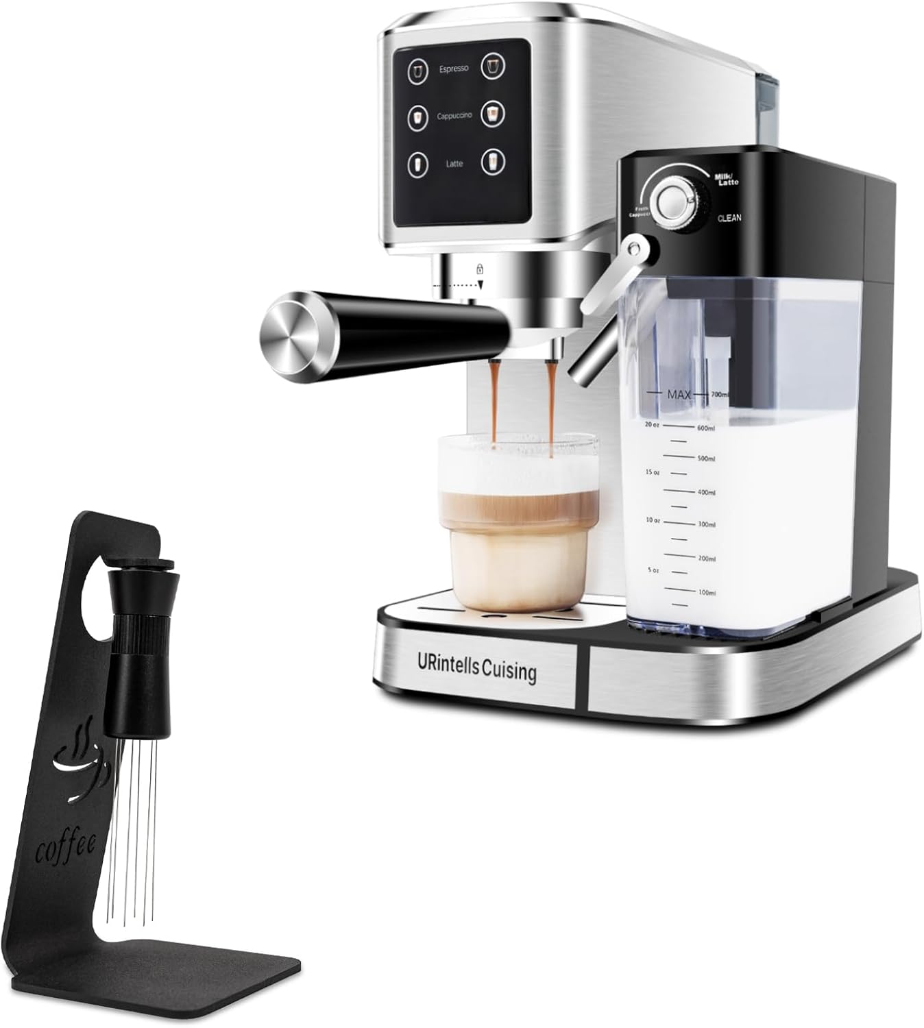 Espresso Machine 20 Bar, Touchscreen Espresso Maker with Automatic Milk Frother & WDT Tool Adjustable Needle Range Distributor with Magnetic Stand, Gift for Coffee Lover