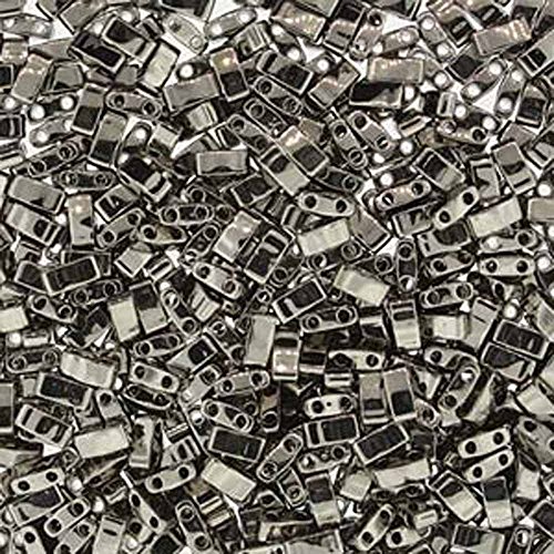 Nickel Plated Half Tila Beads 7.2 Gram Tube by Miyuki are a 2 Hole Flat Rectangle Seed Bead 2.3x5mm 1.9mm Thick .8mm Holes