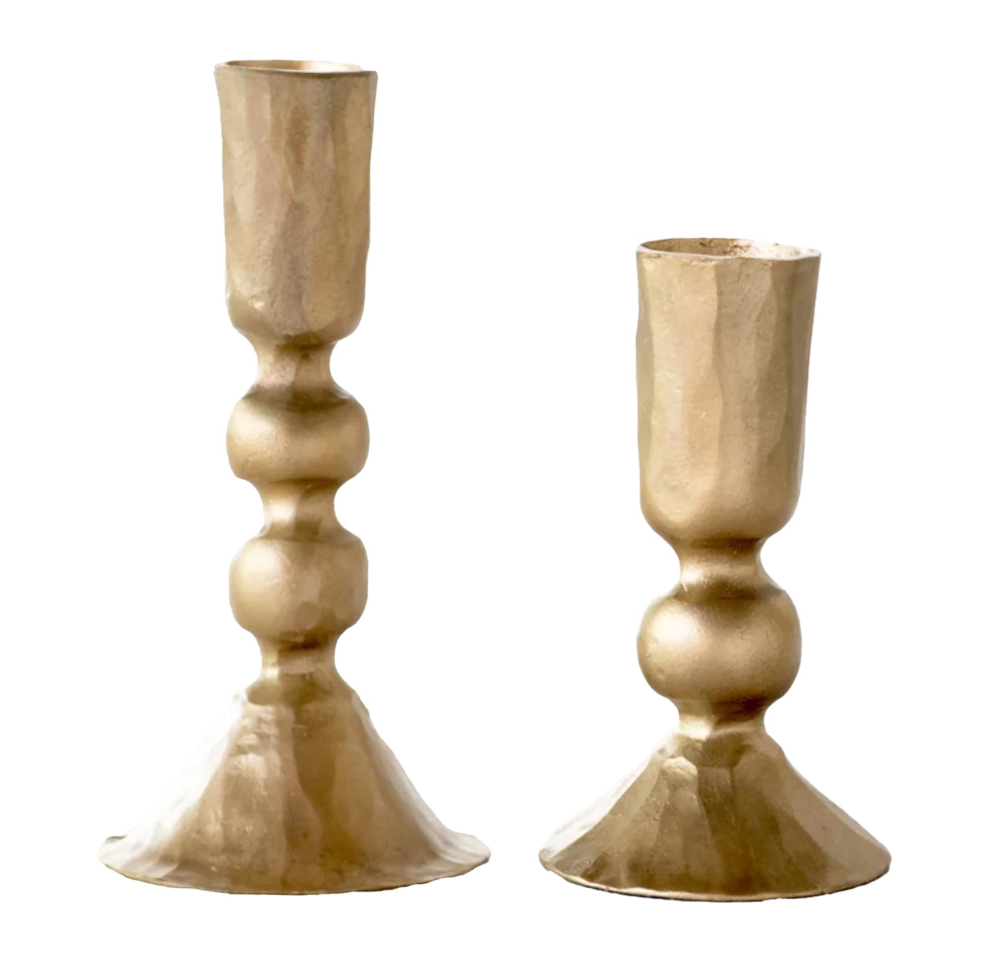 100 North Decorative Flared Base Ball Stem, Gold Tone 5.5 x 2.5 Inch Iron Candlestick Holder; Set of 2