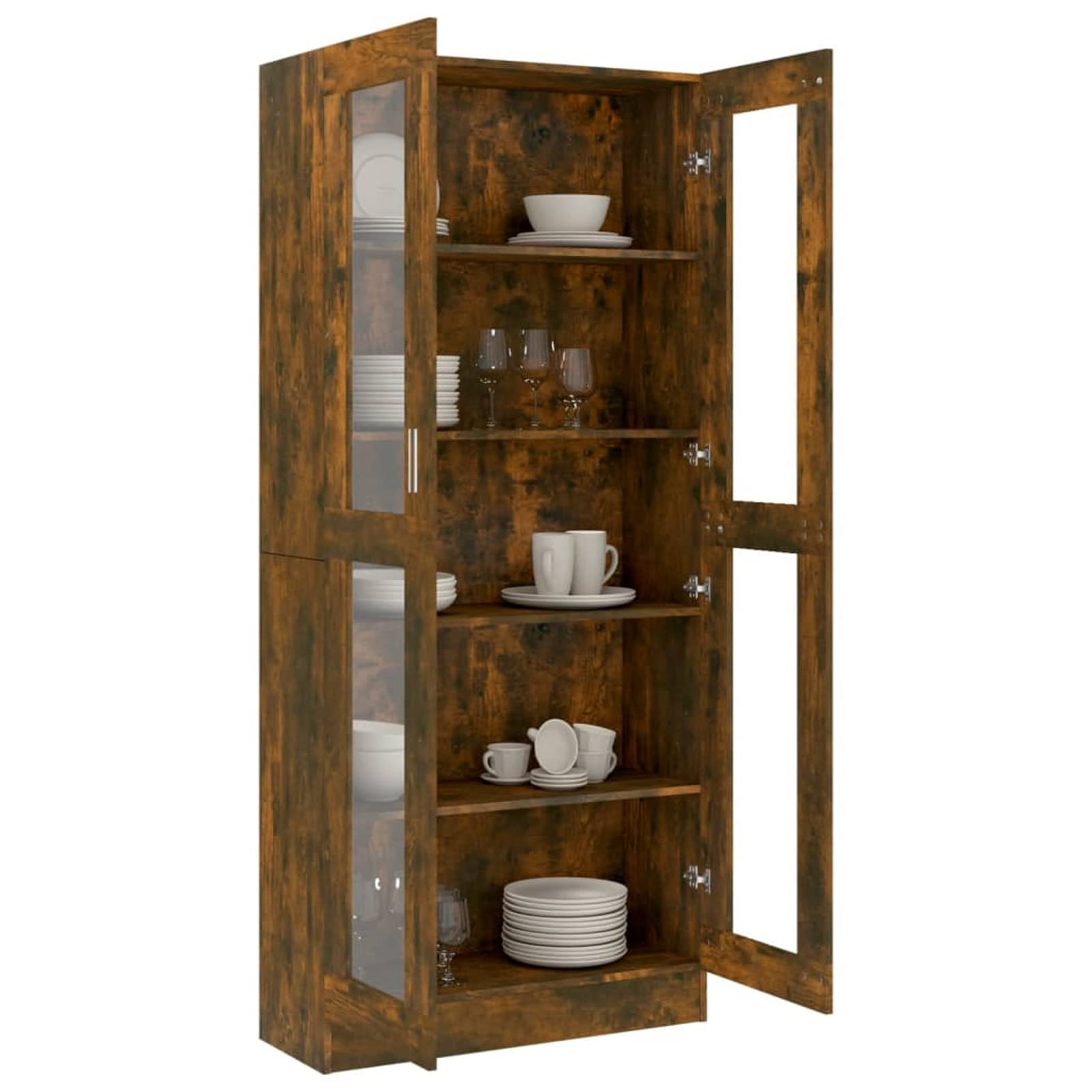 Homgoday Vitrina de Cristal, Vitrina de Salón Aparador,Aparador Cocina, Oficina Archivador, con 5 Estantes 2 Puertas de Vidrio 82,5x30,5x185,5 cm Roble Ahumado
