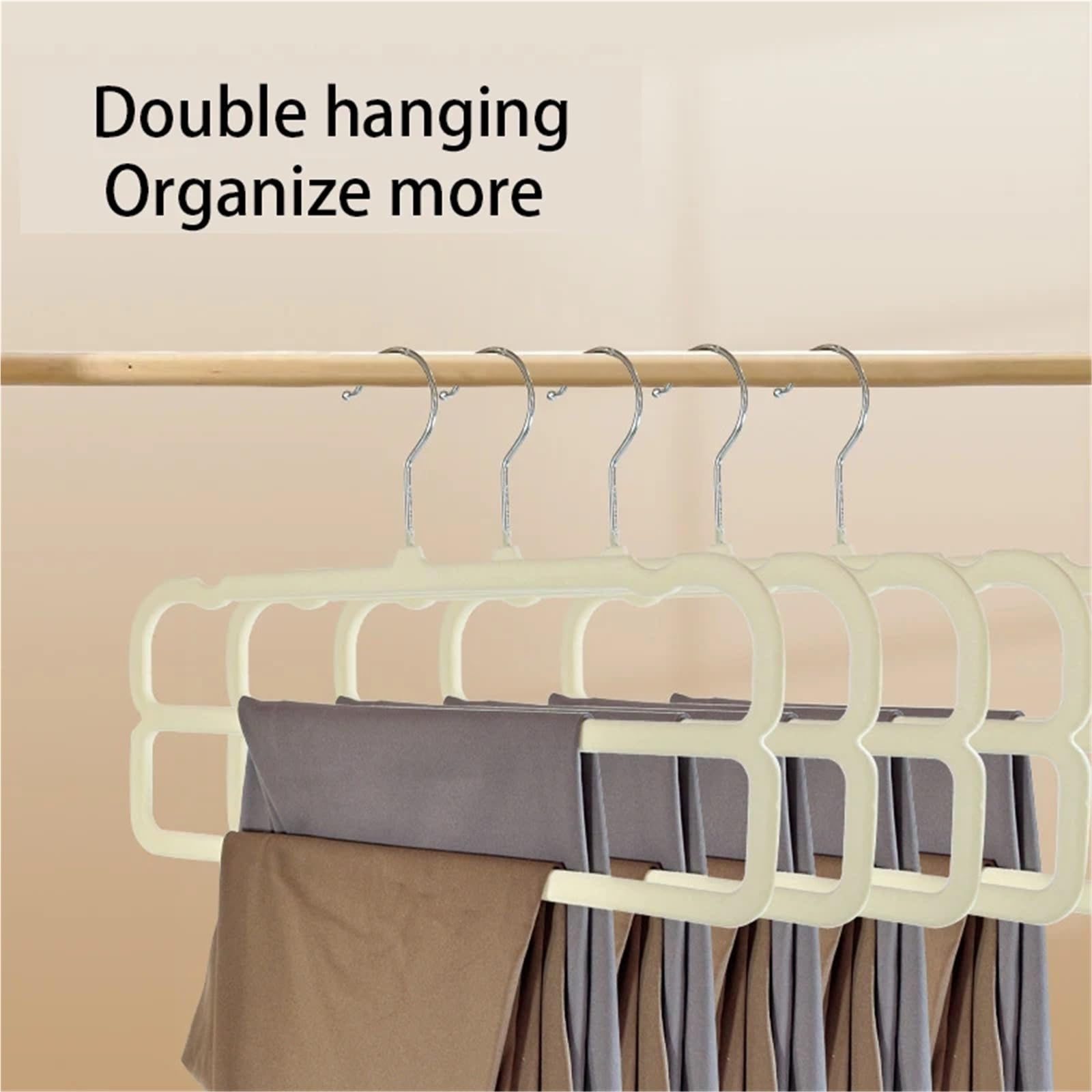 Perchas Antideslizantes de Terciopelo Doble Capa, ahorradoras Espacio for Pantalones y Sujetadores, 10 o 20 Unidades para Pantalones Y Jeans En Tu Armario(Beige,20PCS)