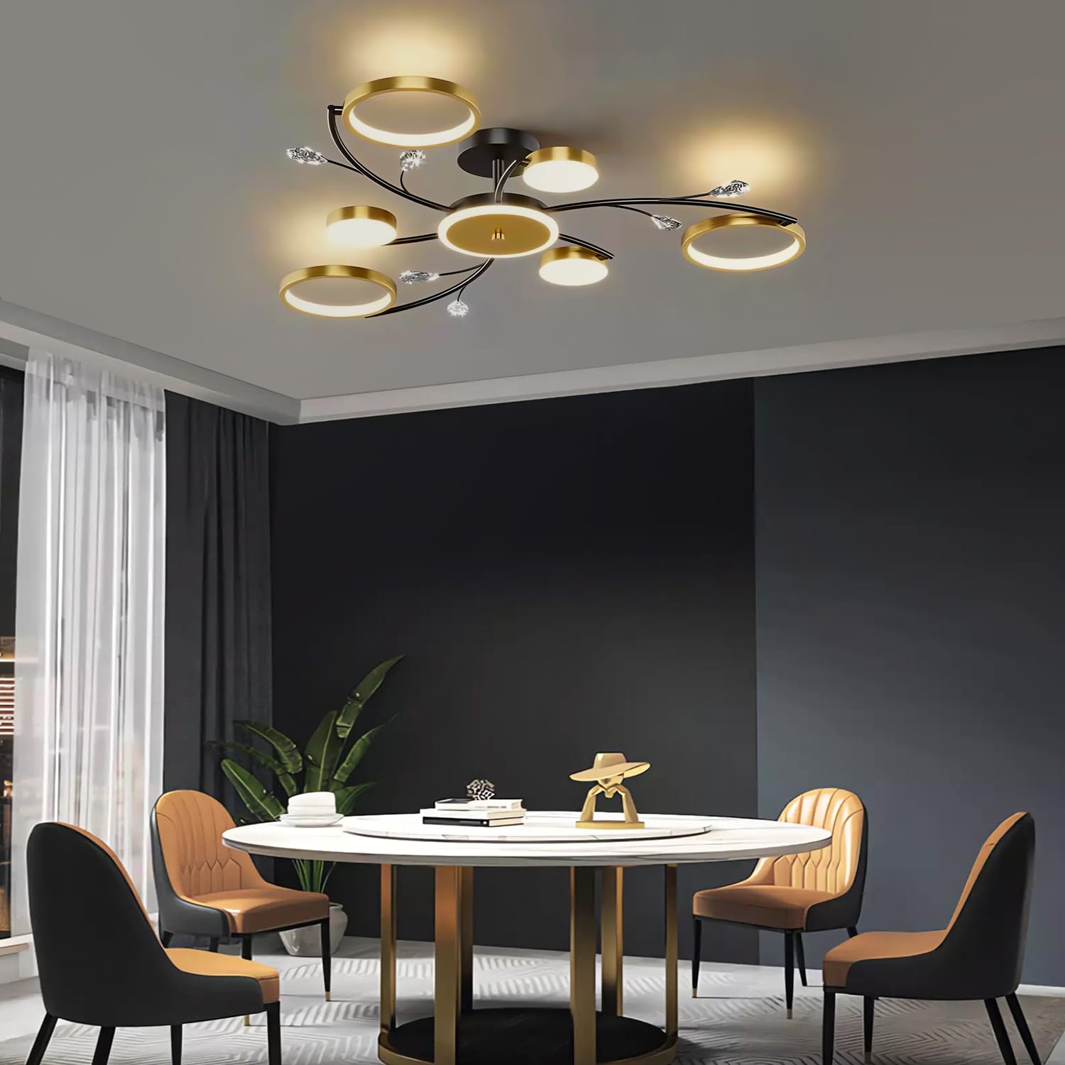 MOMOYY Modern LED Ceiling Light,6 Heads Dimmable Living Room Ceiling Lamp,Semi-Flush Mount Ceiling Lamp,with Remote Control Chandelier, for Living Room, Bedroom, Dining Room (6+1) โ image 1