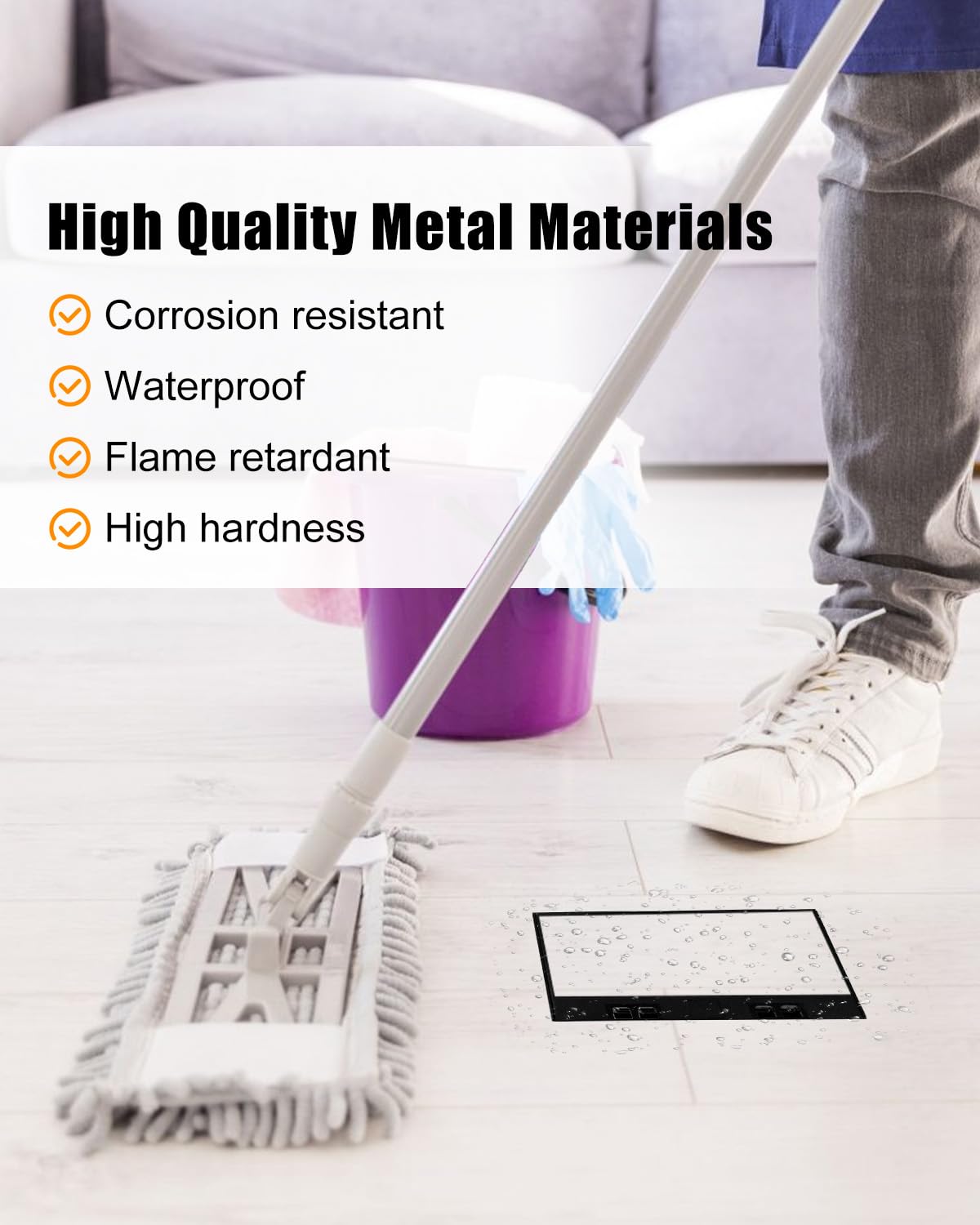 Recessed Flat Hidden Socket Kit with 4 * 15A AC Receptacle, 2* RJ45 Datacom Receptacle + 2 * 5V 1.5A USB-A & USB-C Ports, Heavy-Duty Recessed Floor Outlet Kit with Cover Plate, Metal Connectivity Box