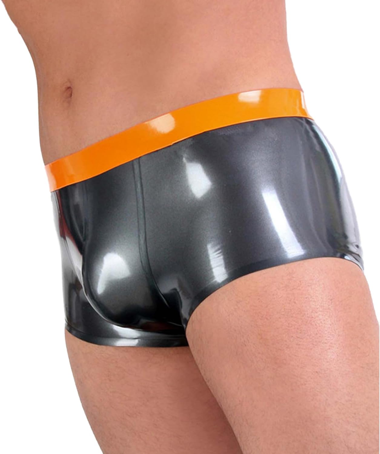 IOKUKI Metallic Gray Latex Boxer Shorts,Men's Latex Rubber Shorts Handmade Panties For Club