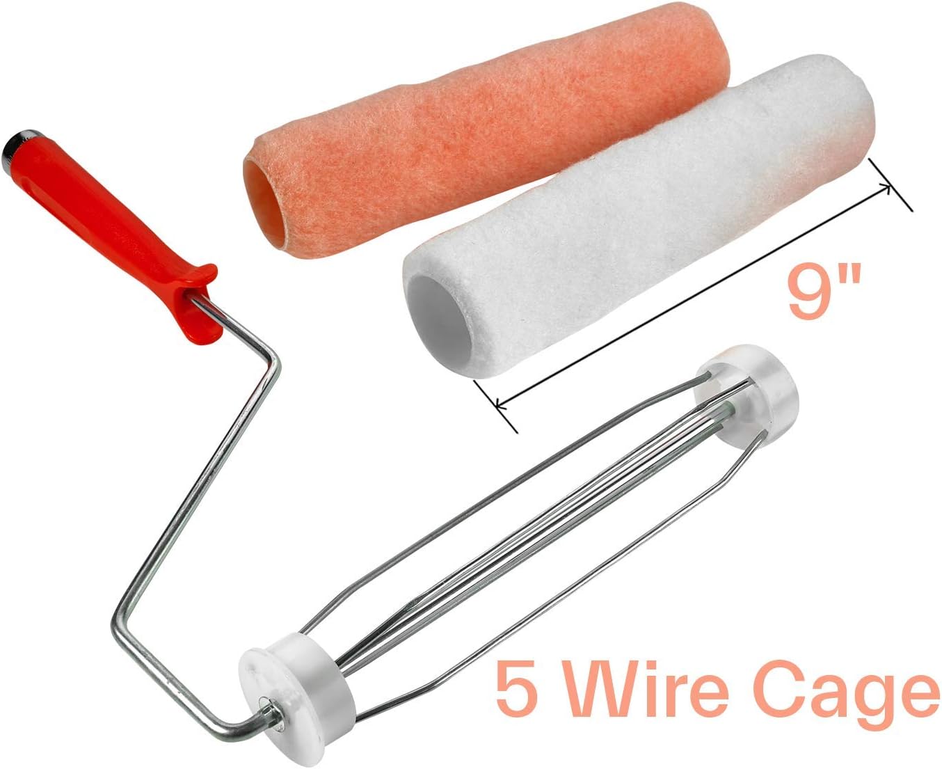 Katzco Paint Roller - 5 Wire Cage and 2 Roller Covers 9 Inches - for Professional Paint Job, Oil Stain, Watercolor, Art and Craft Project, Professional and Amateur Construction Projects