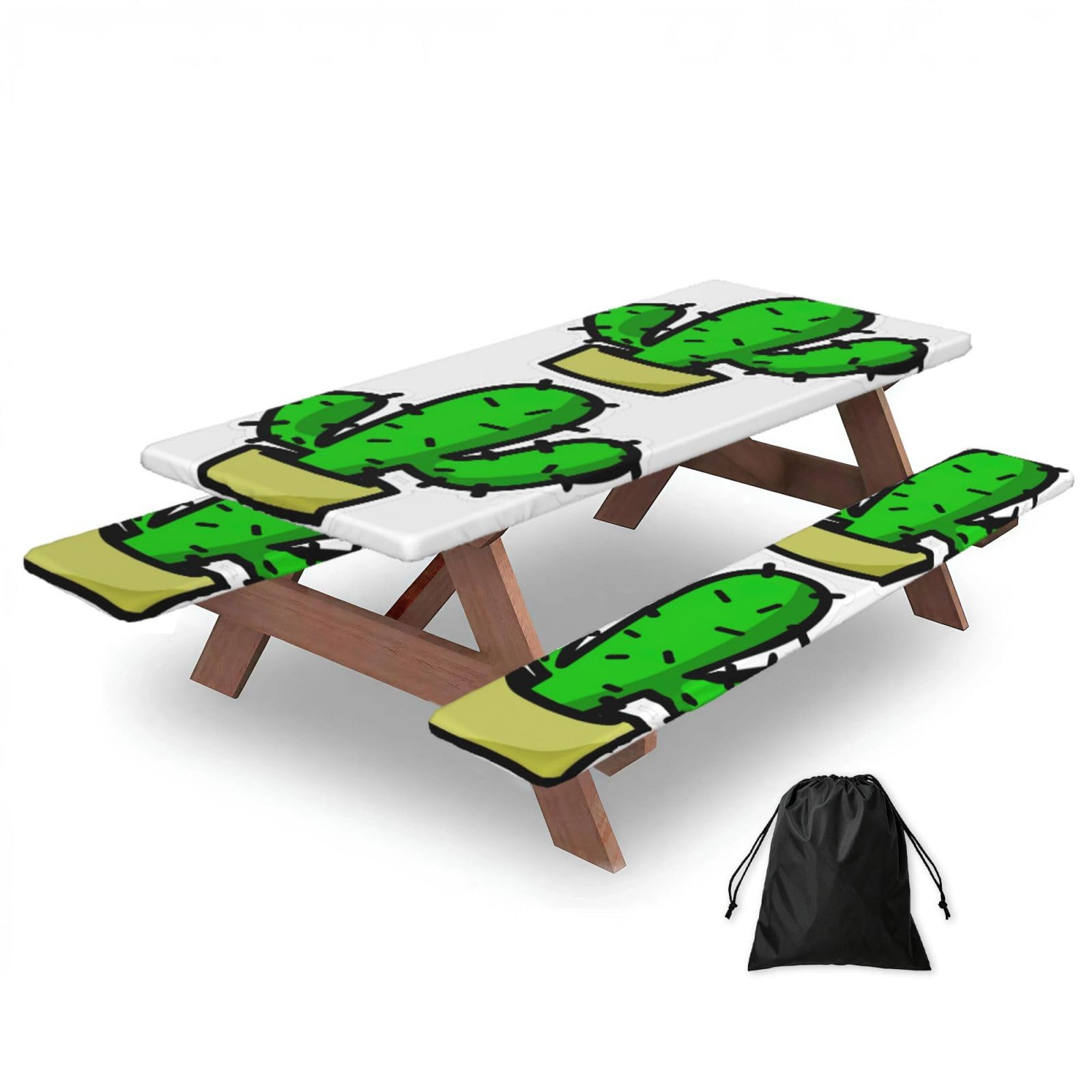 Yqxwjl Black Cactus Print Camping Essentials Waterproof Camping Table And Bench Cover With Drawstring Bag 183 Cm
