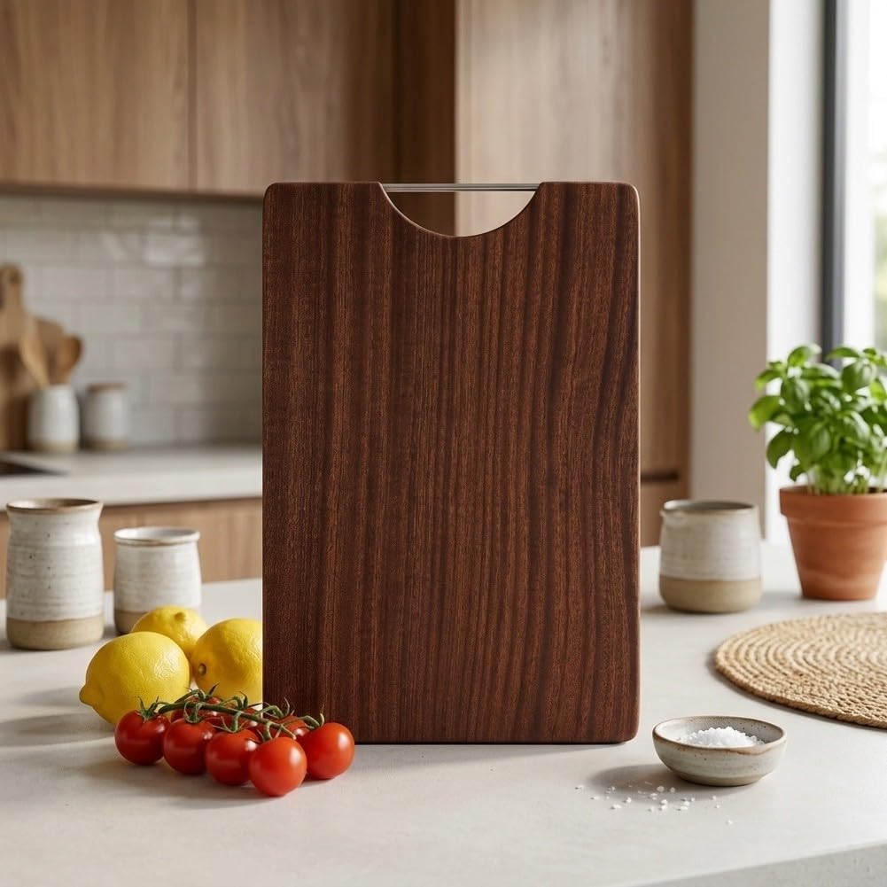 Schneidebrett Massivholz Kautschukholz Beidseitig Groß 45x30cm mit Saftrille für Fleisch Gemüse Brot Küche(A)