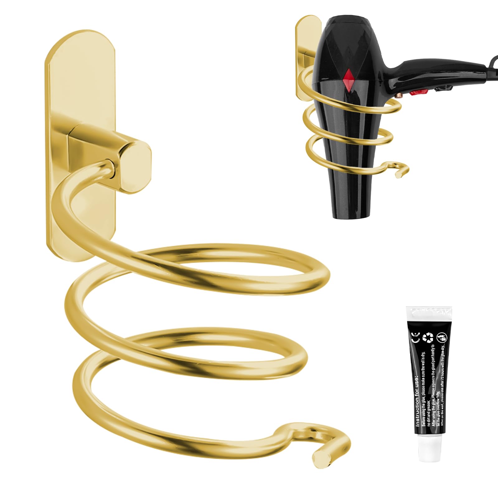 Porta Asciugacapelli Da Muro Autoadesivo | Supporto Phon Senza Fori | Acciaio Inox Cromato - Foto 8