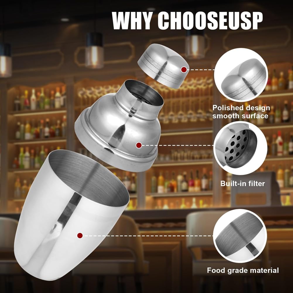 Lot de 6 mini shakers à cocktail en acier inoxydable avec passoire 250 ml