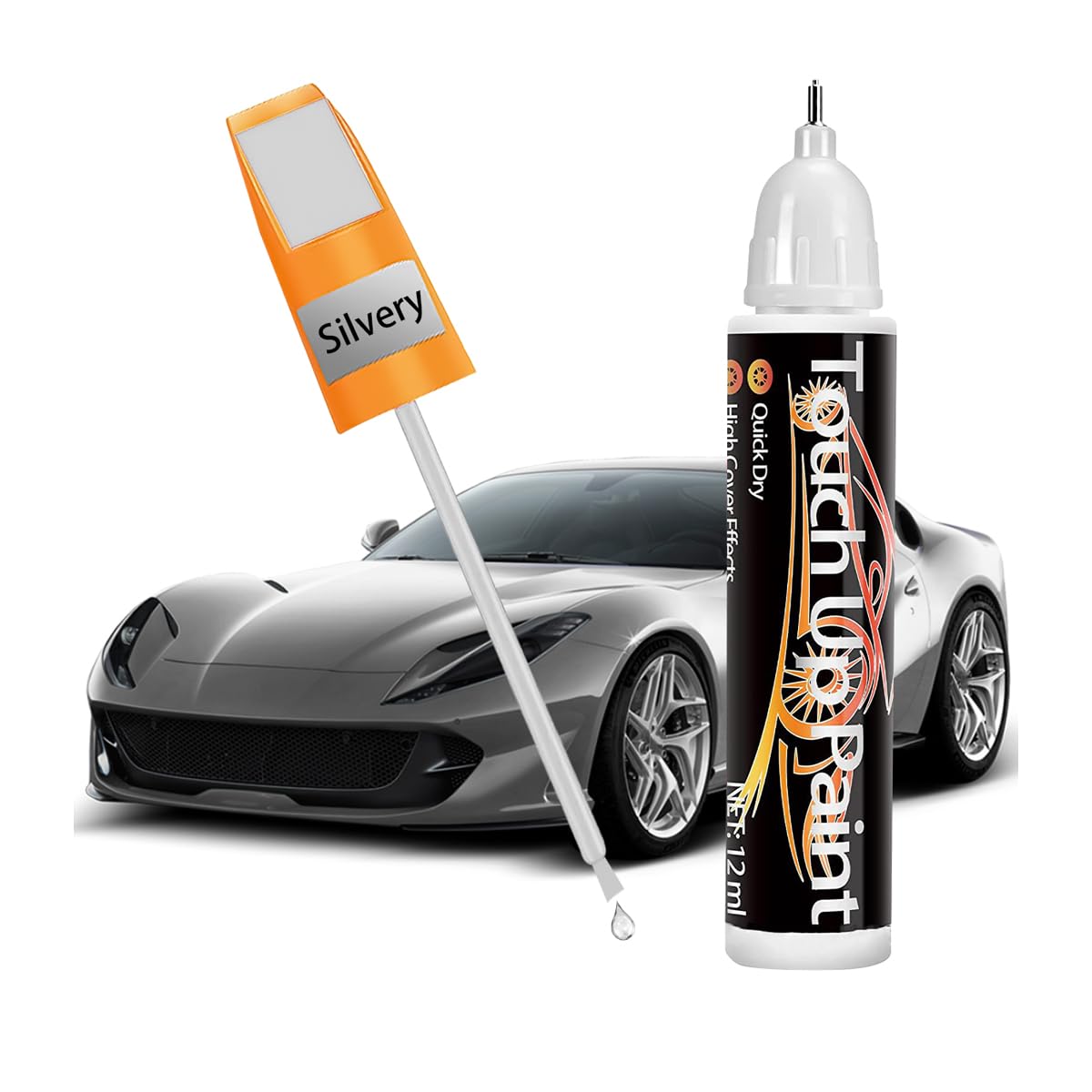 Touch Up Paint for Cars, Auto Paint Scratch Repair, Deep Scratches Quick Remover, Two-in-One Touch Up Paint Fill Pen, Universal Automotive Eraser for Surface Damage (Silver)