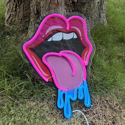 Image of Lips Dripping Neon Sign For Wall Decor, LED Wall Art, Sexy Lady Lips For Bar Party Wedding Living Room Lounge Pink, Birthday Gift For Girl Friend (15.7x11in)