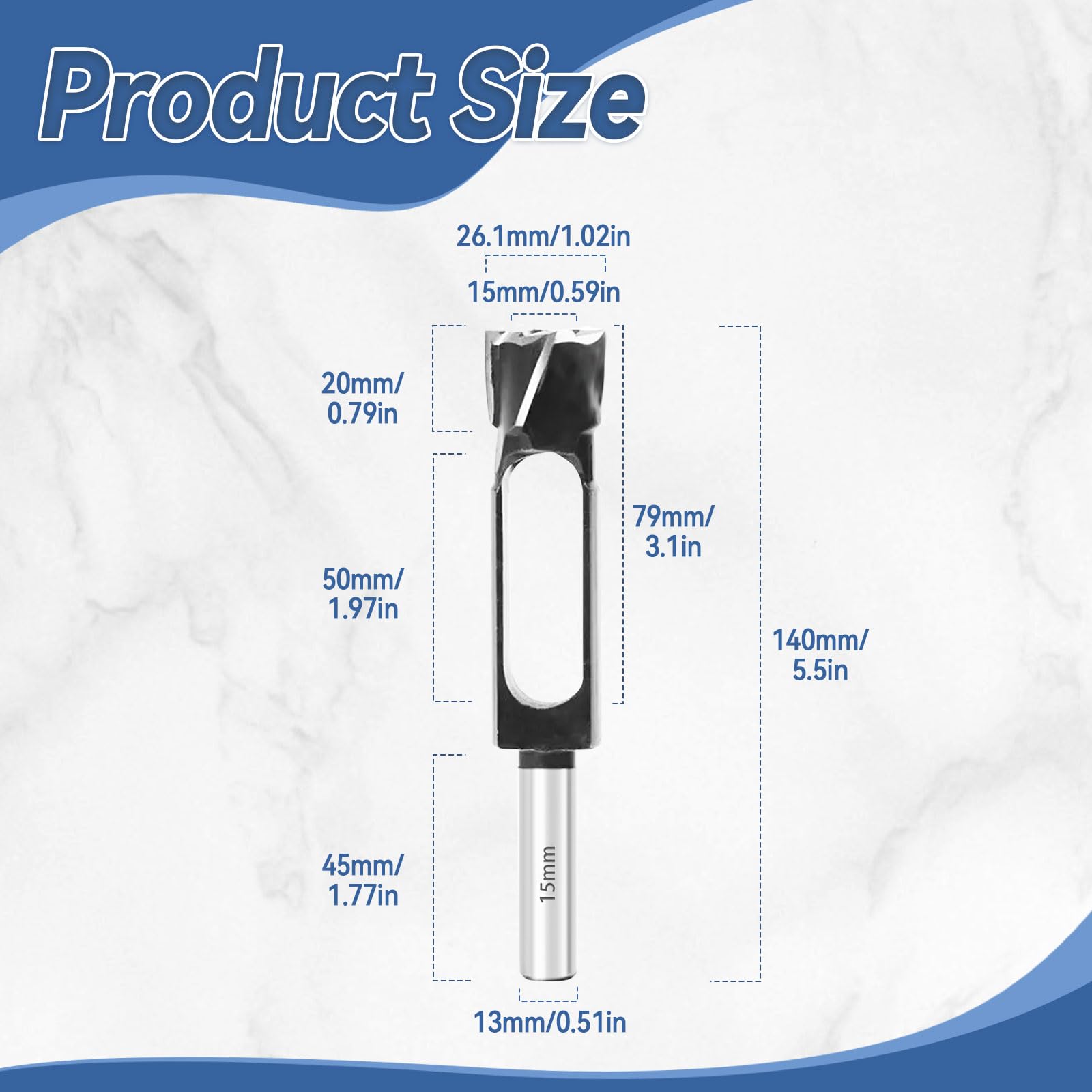 Carbon Steel Plug Hole Cutter Drill Bit Woodworking Taper Socket Plug Hole Shank Cutter Tenon Dowel Plug Drill Cutter, Drill Inner Bore for Furniture Making (15mm)