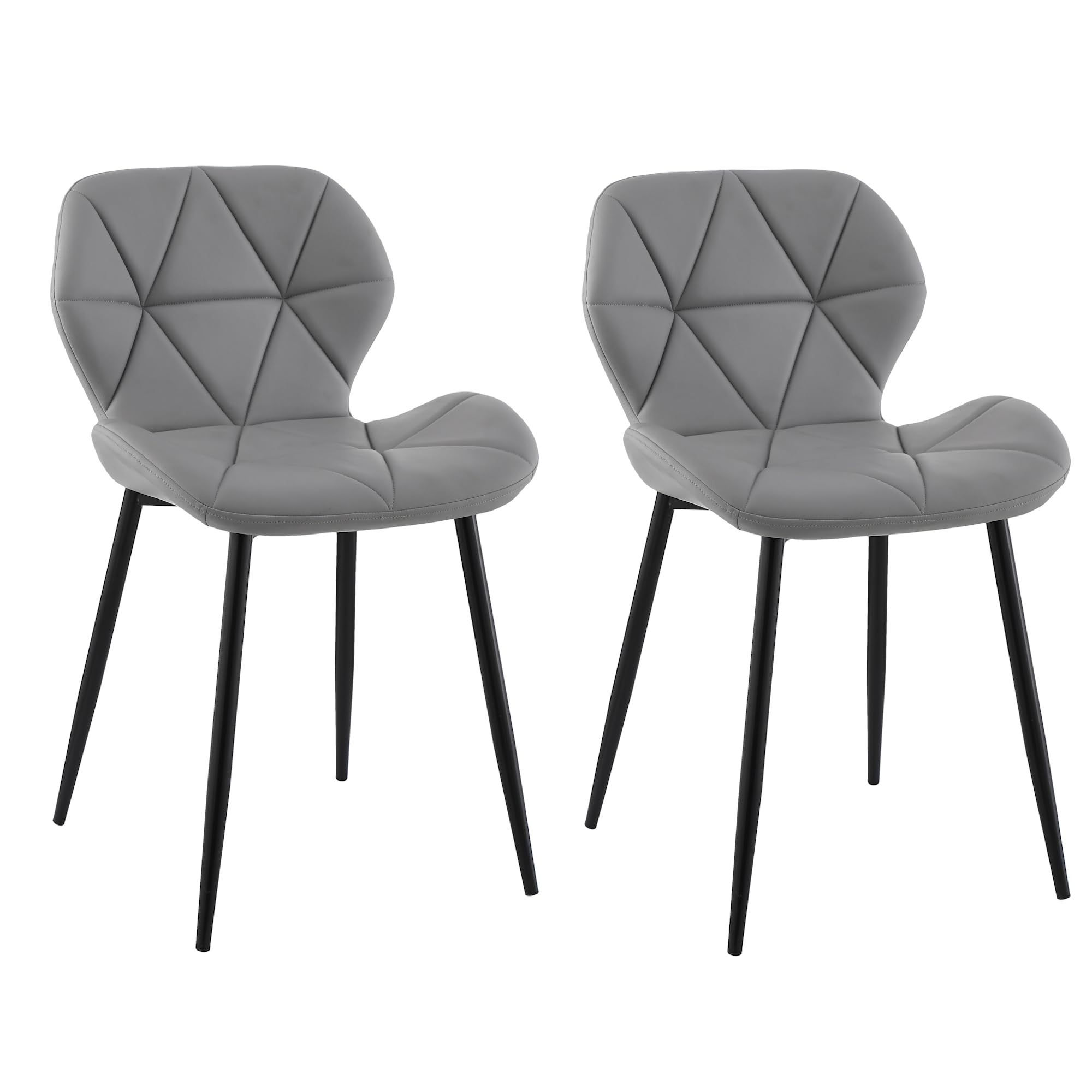Charles Jacobs Set of 2 Diamond Patterned Dining Chairs - Grey Faux Leather