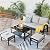 HOOOWOOO Outdoor Patio Furniture Set 4 Pieces Modern 3-Seat Sofa with Ottoman Coffee Table Wicker Patio Conversation Set Bistro Set for All Weather,Beige Cushion