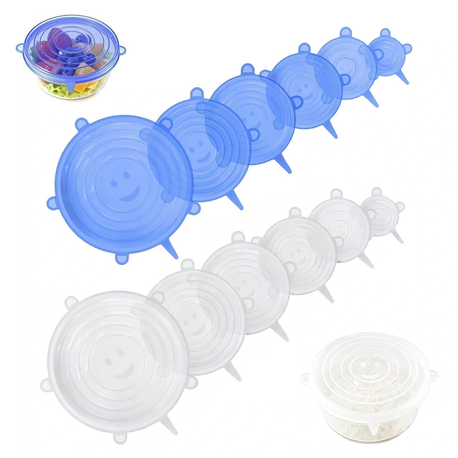 12 Pack Silicone Lids Food Covers, 6 Sizes Reusable Silicone Food Covers, BPA-Free Airtight Leakproof Elastic Stretch Lids Fit Bowls Pots Jars Fruits, Dishwasher Microwave Freezer Safe