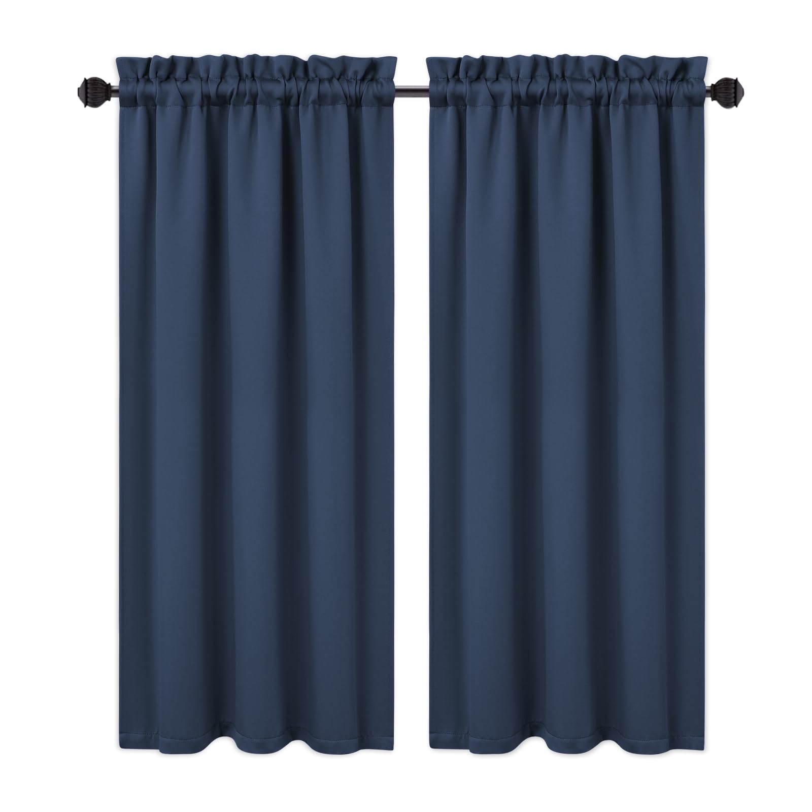 RONIPIC 2-Panel Blackout Short Curtains, Rod Pocket Cafe Tier Style, Strong Light Blocking & Room Darkening, Ideal for Bathroom, Small Windows & Kitchen, Easy to Install, Navy Blue, 26“*45”*2