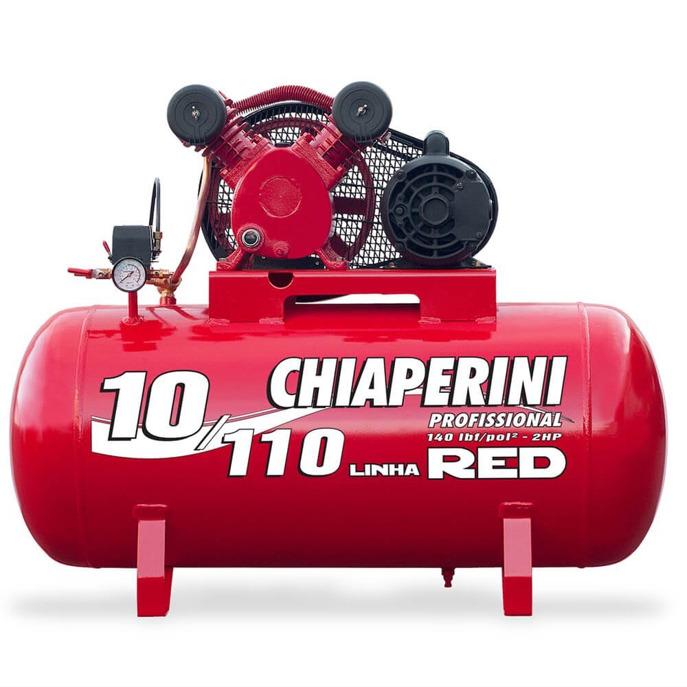 Compressor 10 Pes 110L Monofasico 110/220V 2HP 140PSI Profissional RED RCH 110L Chiaperini
